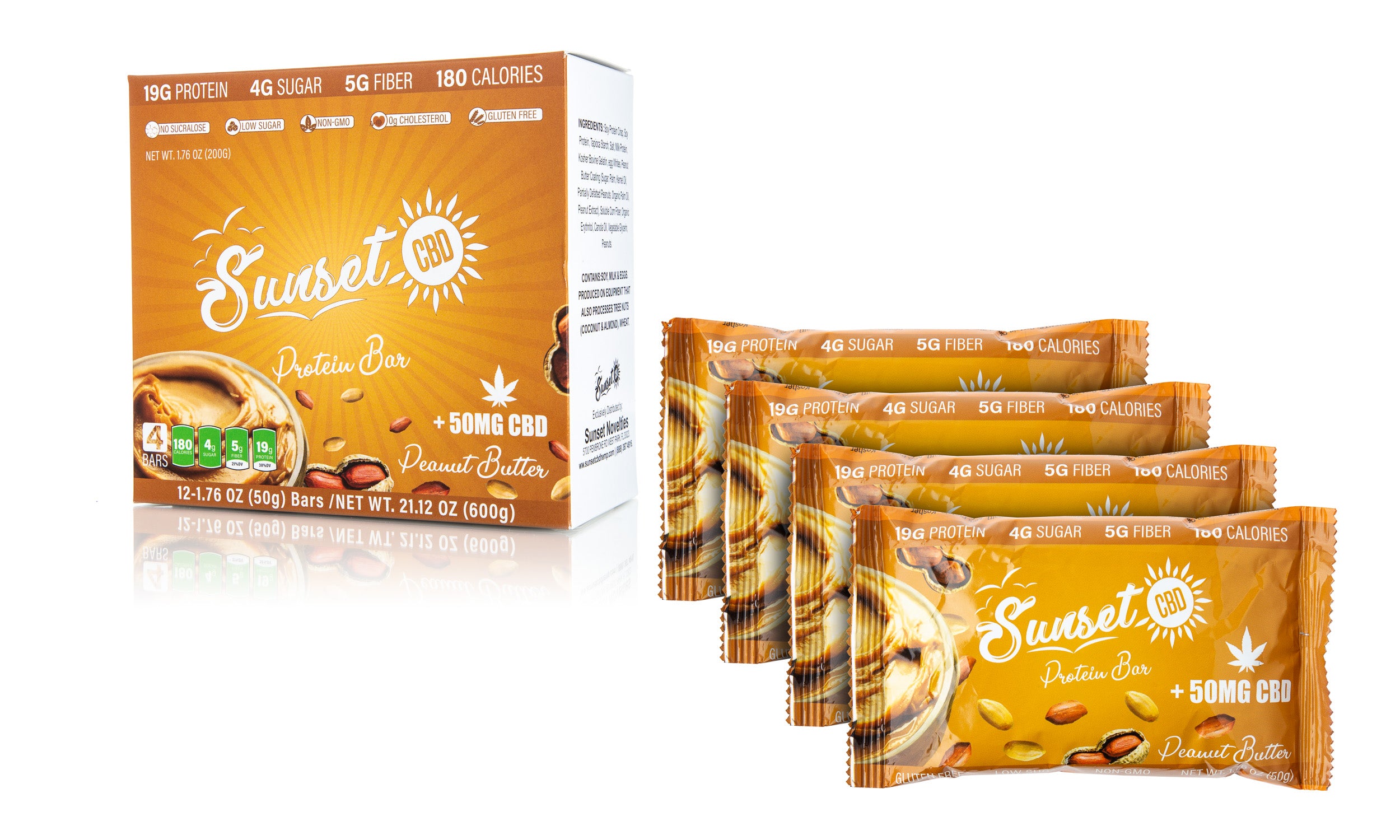 Sunset CBD Infused Protein Bars 50MG, 4ct